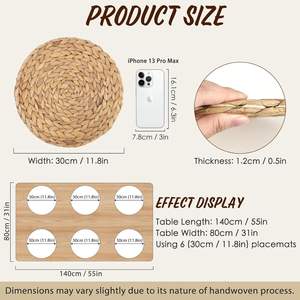 Venta al por mayor de manteles individuales de Decoración de mesa tejidos de jacinto de agua redondos hechos a mano de Material Natural personalizado - Product Image 3