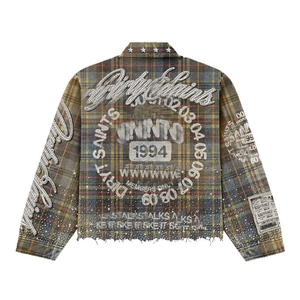 Tùy Chỉnh Thời Trang Phố Chất Lượng Cao Nhiệt Cổ Điển Rửa Sạch Bông Dài Tay Áo T Áo Sơ Mi Rhinestone Flannel Áo Sơ Mi Sọc Cho Nam Giới - Product Image 4