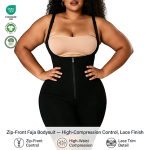 Faja Moldeadora de Mujer sin Costuras con Etiqueta Privada de Fábrica al por Mayor, Body con Cremallera Frontal y Busto Abierto, Pantalones Cortos de Cintura Alta con Encaje - Product Image 1