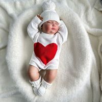 Pasgeboren baby hart jacquard gebreide romper 100% katoen gebreide romper met lange mouwen Valentijn baby fotografie outfit