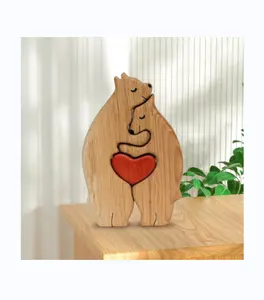 Artesanías de madera personalizadas Oso de madera Rompecabezas 3D Familia Animal Rompecabezas Personalizado Animal de madera Rompecabezas Regalos para padres niños