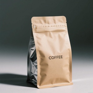 Sac à café en papier kraft imprimé sur mesure, écologique, à fond plat, avec valve et fermeture éclair, OEM, vente chaude - Product Image 2
