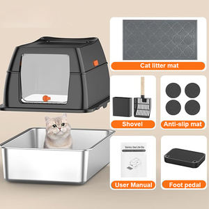 Caja de arena para gatos de acero inoxidable con tapa, entrada frontal y salida superior, caja de arena grande de metal cerrada con pala. - Product Image 3