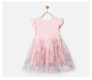 New Summer New Type Cartoon Unicorn Flutter Sleeve 1-3 anni Old Blue Pink Purple Mesh Dress Trendy Baby Girl Cotton Dresses - Product Image 5