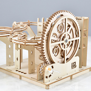 Modèle <span class=keywords><strong>de</strong></span> construction en bois découpé au laser, jouet éducatif 3D en bois avec boule roulante - Product Image 3