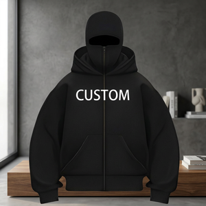 Sweat-shirt à capuche zippé noir pour homme, coupe classique, en coton tricoté, décontracté, pour l'automne, couleur unie, design respirant - Product Image 6