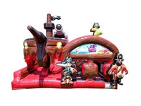 Parcours d'obstacles gonflable commercial sur le thème des pirates, en PVC robuste, jeu de défi pour enfants, idéal pour les événements extérieurs et la location de jeux.
