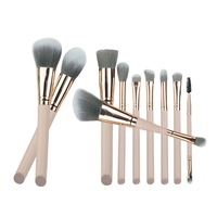 JLY OEM Nouveau Set de Pinceaux de Maquillage Professionnels pour le Visage, Manches Mat Nude et Poils Gris, 12 Pièces, Haute Qualité