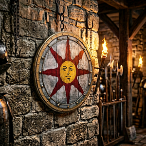 Escudo Redondo de Madera con Diseño de Sol, Arte Folclórico Hecho a Mano, Decoración para el Hogar, Adorno para Colgar en la Pared - Product Image 1