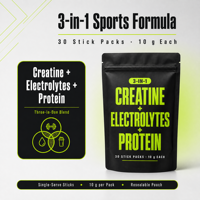 Poudre de protéines, électrolytes et créatine 3 en 1, 30 sachets de 10 g chacun, nutrition sportive, hydratation, soutien à la récupération musculaire