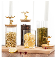 Bocaux de rangement de cuisine en verre borosilicate de haute qualité - Étanches à l'air, anti-odeurs, design moderne, décorations en bois de cerf doré pour cadeaux