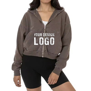 Sudaderas Deportivas Cortas de Alta Calidad para Mujer, con Hombros Caídos, al por Mayor, OEM, de Algodón Grueso, con Cremallera Completa - Product Image 5