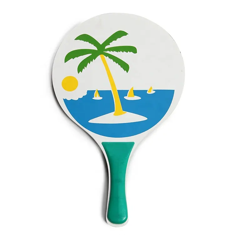 カスタムロゴUV印刷キッズ木製テニスビーチスポーツラケットバットセットとゲームボールパドルボールおもちゃ