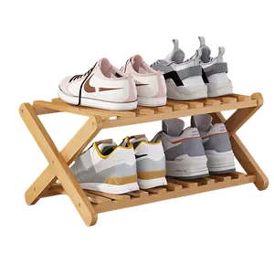 Organizador de Zapatero plegable de madera de bambú plegable ajustable de 2 niveles fpldable portátil