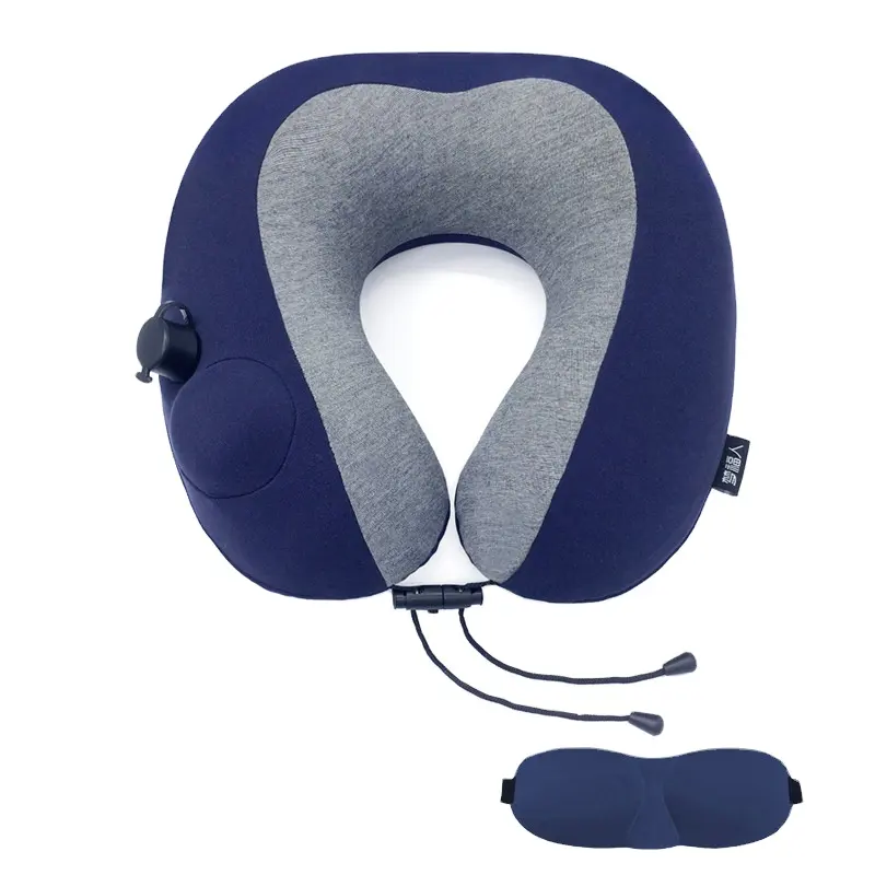 Prensa manual bomba de aire inflable viaje cuello almohada Ultra cómodo Kit de viaje con máscara para ojos para oficina tren coche avión