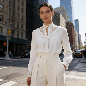 Offre Spéciale sur Temu : Blouse en Satin à Col Montant et Bordure en Dentelle d'Inspiration Victorienne 2026 pour Femme – Idéale pour le Bureau et le Quotidien - Product Image 4