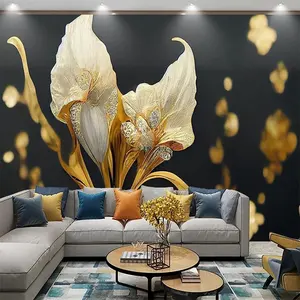 中国風の金色の花の壁紙花の背景壁レリーフ壁画