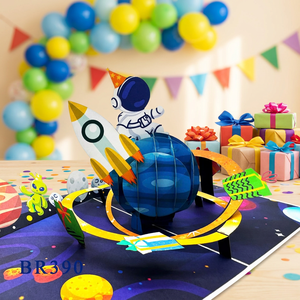 Carte 3D Pop-up Happy Space Faite à la Main, Vente en Gros, Artisanat de Découpe de Papier Personnalisé, Motif Floral, Cadeau d'Anniversaire, Lettres Offset - Product Image 1