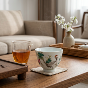 Taza de Porcelana Chinoiserie <span class=keywords><strong>con</strong></span> Diseño de Grulla y Melocotón Dibujados a Mano, Taza de Cerámica <span class=keywords><strong>con</strong></span> Aves Botánicas Coloridas para Decoración del Hogar - Product Image 3