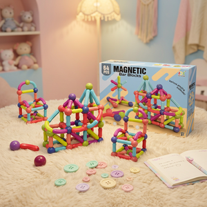 64 PCS <b>Magnetic</b> Building Blocks <b>Rods</b> <b>and</b> <b>Balls</b> Educational Construction Set Multicolor STEM Learning Toy for Kids - Product Image 6