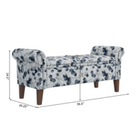 Banc de rangement sectionnel moderne à imprimé floral, personnalisable, adapté au salon, à la chambre et à l'entrée