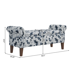 Vintage Floral Printed Storage Bench Solid <b>Wood</b> Leg <b>Sofa</b> Suitable For Living Room Bedroom And Entryway Storage - Product Image 4