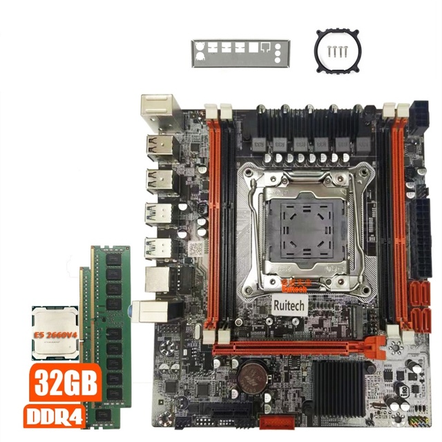 Hot Sell Intel X99 Motherboard Set Xeon E5 2660 V4 LGA2011-3 CPU 2x8GB=16GB DDR4 RAM Double Channel REG ECC