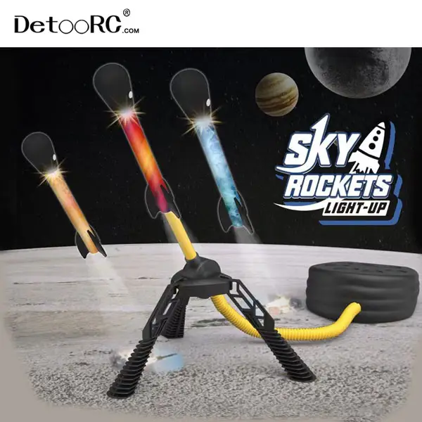 Detoo 2022 स्टेम खिलौने फ्लाई रॉकेट्स खिलौने 3 रंग रॉकेट luncher 36pcs बच्चों के लिए मज़ा इकट्ठा प्रकाश फ्लाई