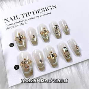 Especial hecho a mano almendra corto estilo francés acrílico usable manicura fiesta pegatina hecho a mano 3D cubierta completa prensa en las uñas - Product Image 5