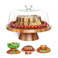Support à gâteau en bois avec dôme en PET, présentoir alimentaire en bois d'acacia pour boulangerie, restaurant, fabricant OEM