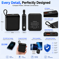 Nouvelle Arrivée 2026 – Mini Power Bank 10000 mAh avec Charge Rapide PD 22,5 W, Chargeur Portable avec Double Câble Intégré et Écran LCD