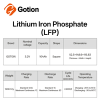 Аккумуляторная ячейка Gotion LFP 3.2V 104Ач LiFePO4, 2000 циклов, высокая стабильность, для электрических трициклов/тук-туков, солнечных систем хранения энергии, -20C