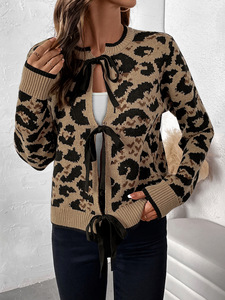Suéter de Punto con Estampado de Leopardo y Lazo, al por Mayor, Nuevo, Cárdigan de Manga Larga con Cuello Redondo para Otoño e Invierno - Product Image 6