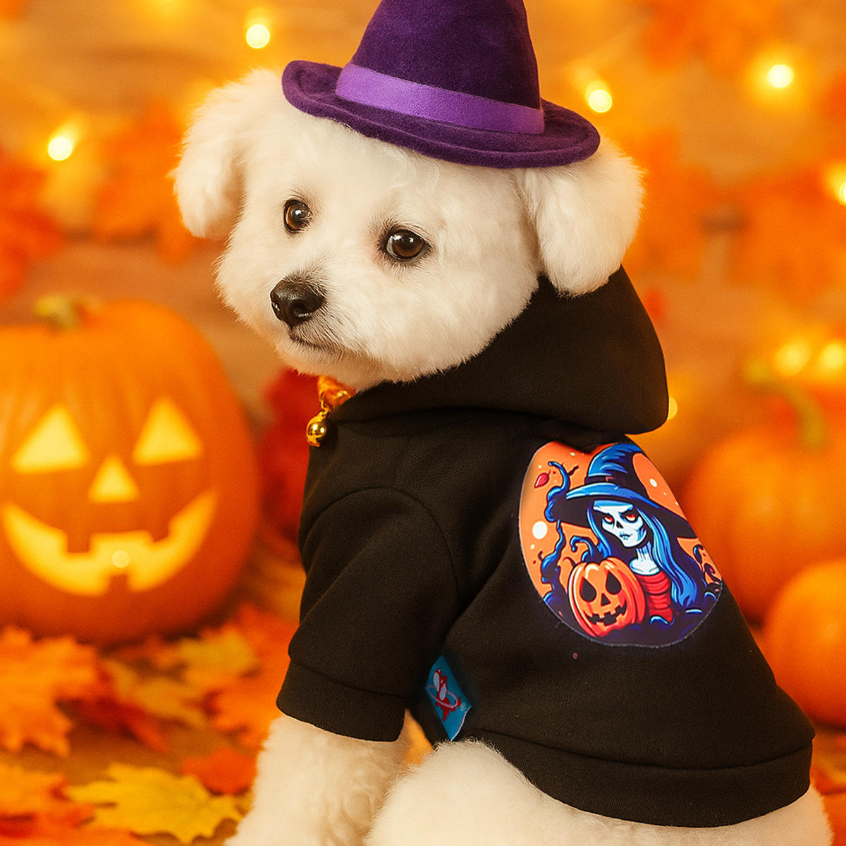 Sweat-shirt noir citrouille crâne de sorcière-dos