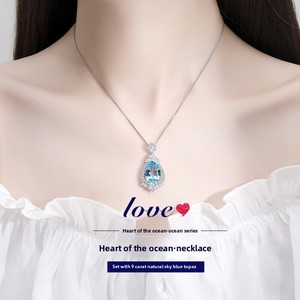 Collar de Plata 925 Corazón del Mar con Cadena de Espiga y Topacio Natural, Regalo de Cumpleaños de Lujo para Novia - Product Image 5