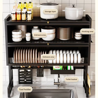 Support de rangement en métal à double niveau pour comptoir de cuisine avec grand bol, égouttoir pour séchage de la vaisselle et porte-ustensiles, égouttoir pour évier
