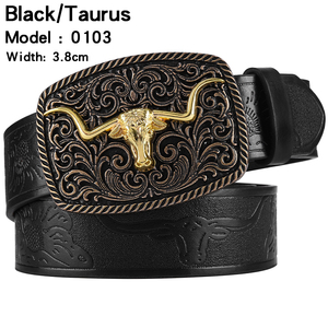 <span class=keywords><strong>Ceinture</strong></span> denim occidentale transfrontalière, <span class=keywords><strong>ceinture</strong></span> jeunesse rétro à boucle lisse en alliage tête de taureau, <span class=keywords><strong>ceinture</strong></span> <span class=keywords><strong>tendance</strong></span> à imprimé punk pour hommes et femmes - Product Image 5