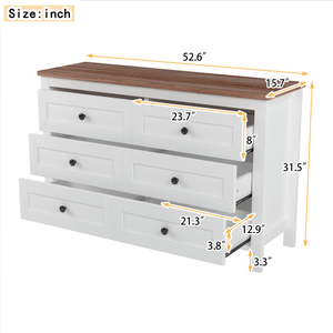 Modern Retro Farmhouse Style Wooden Dresser with <b>6</b> <b>Drawer</b>, Storage Cabinet for Bedroom Furniture in White + Brown - Product Image 6
