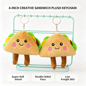 Lindo llavero de peluche de taco, suave, con diseño de comida mexicana, patas colgantes, colgante para mochila, cara sonriente de dibujos animados, regalo - Product Image 1