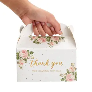 Caja de papel de cartón plegable para regalo de boda, caja de papel de embalaje para dulces, gracias, color blanco