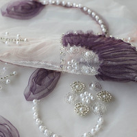 Textile Biyuan tissé personnalisé 100% polyester violet foncé et rose motifs floraux tissu de broderie de perles pour vêtement