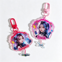 Porte-clés personnalisé en acrylique double couche ondulé irrégulier, breloque à bordure rose dégradée avec mini pendentif, impression de texte personnalisée Anime OC