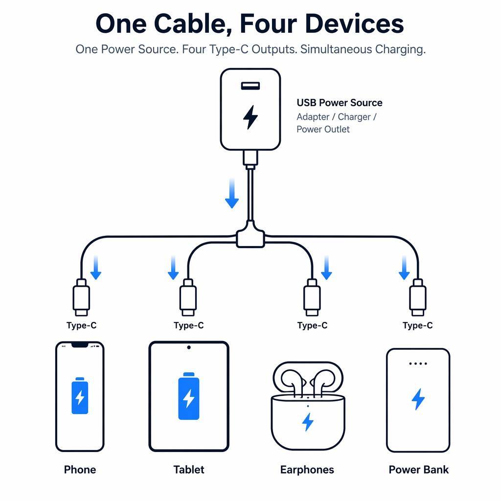 4 in 1 USB a to C Cable 5V 3A Fast Charging Cord Durable TPE Multi Usb Charger Cable for Mobile Phone · image 3