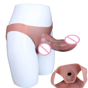 SXXY Long Big Penis Extender Silicone Pants Penis Enlargement Extensions Harness Cock Sleeve Hollow <b>Dildo</b> Pants Sex Toys - Product Image 1