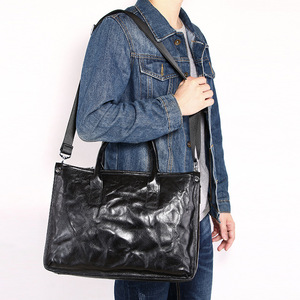 Men's Genuine Leather <b>Briefcase</b> 15.6 Inch Business Travel Handbag Durable Solid Color Black - Product Image 2