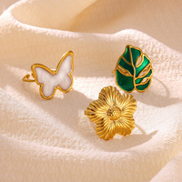 Bague Papillon Florale en Acier Inoxydable Plaqué Or 18K Anti-ternissement, Tendance TikTok, par Fanhua Jewelry