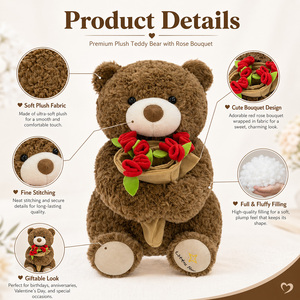 Juguetes de Oso de Peluche de Algodón PP de Alta Calidad al por Mayor OEM/ODM, Osos Marrones de 22cm y 28cm con Flores para Regalo del Día de San Valentín - Product Image 4
