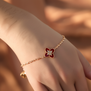 Stainless Steel <b>Bracelet</b> PVD Gold Plated <b>Red</b> Enamel Flower Charm Women's Jewelry - Product Image 3
