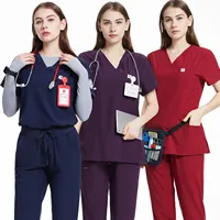 Anti-rugas Respirável Scrubs Uniformes Enfermeiros Ternos Matagal Enfermeiros Uniforme Esfrega Conjuntos de Alongamento