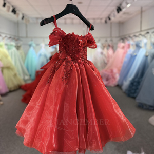 20253 Beautiful Off Shoulder Red Sequined Party Flower Girls Dresses For Kids - Product Image 2